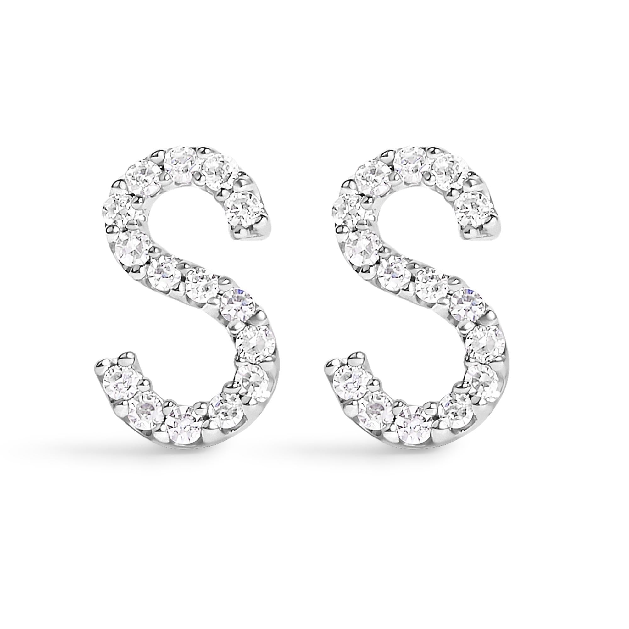10K White Gold 1/10 Cttw Diamond Initial “A” to "Z" Stud Earring