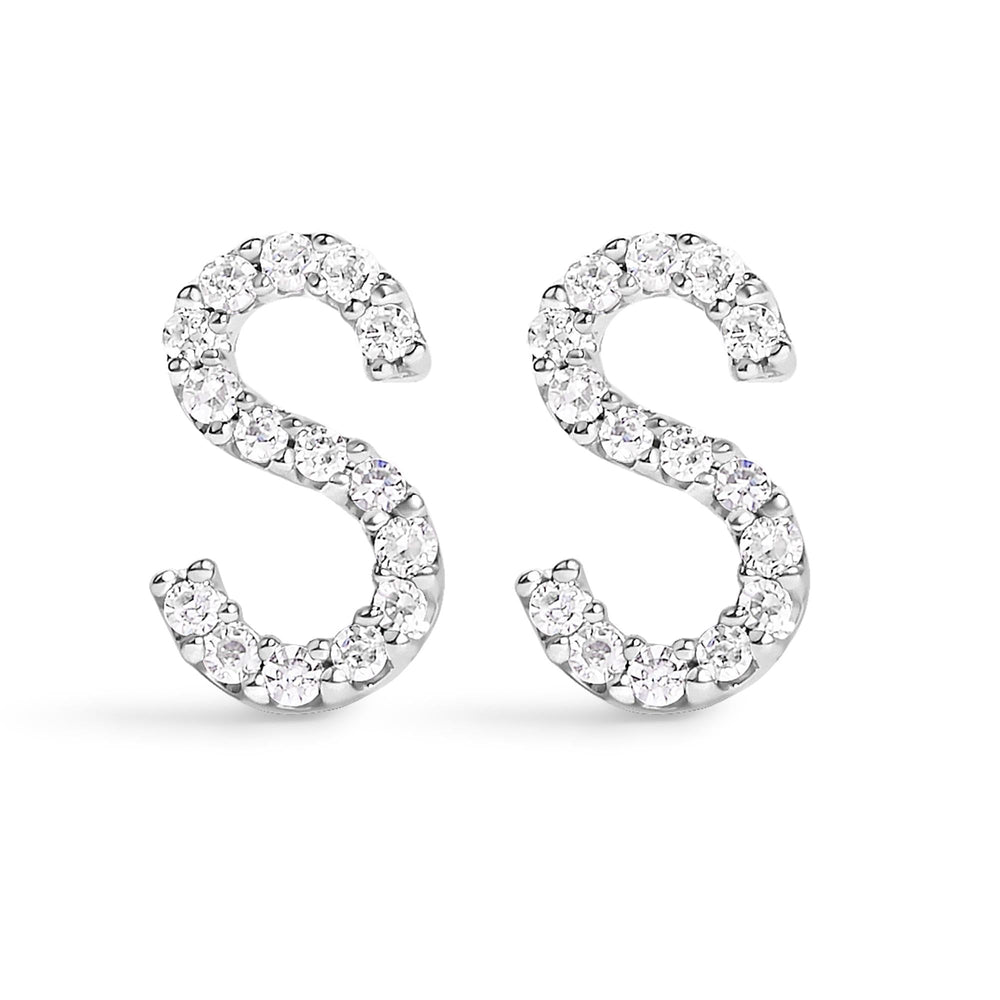 10K White Gold 1/10 Cttw Diamond Initial “A” to "Z" Stud Earring
