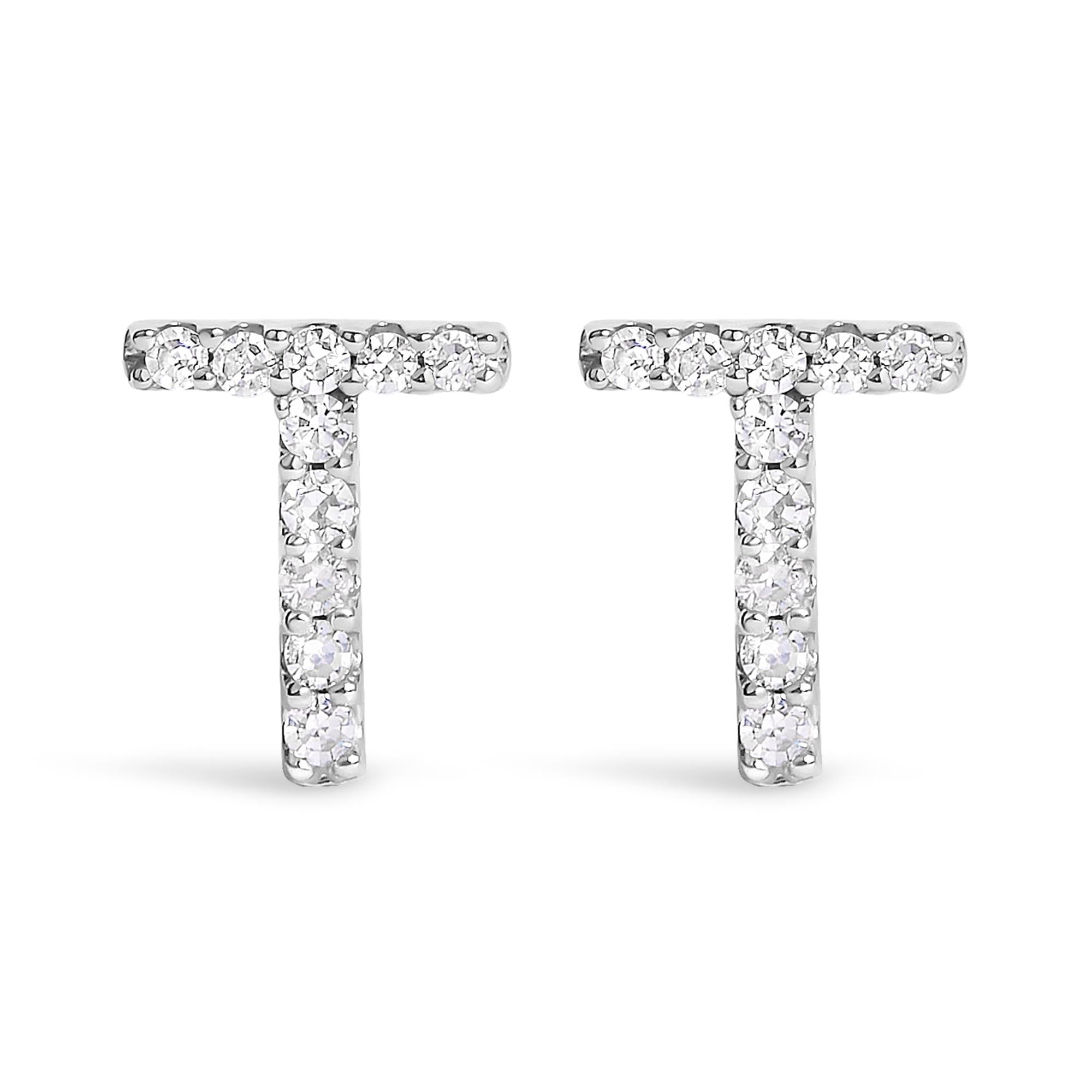 10K White Gold 1/10 Cttw Diamond Initial “A” to "Z" Stud Earring