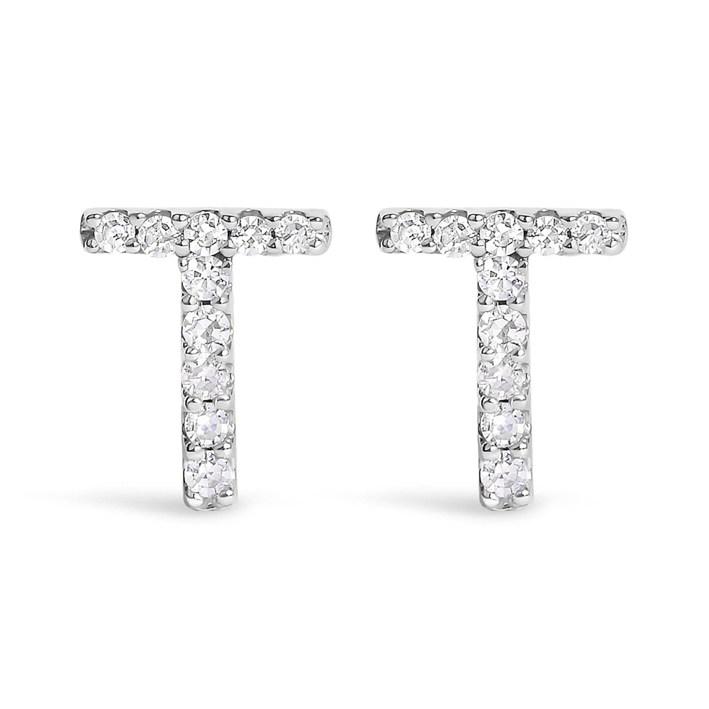 10K White Gold 1/10 Cttw Diamond Initial “A” to "Z" Stud Earring