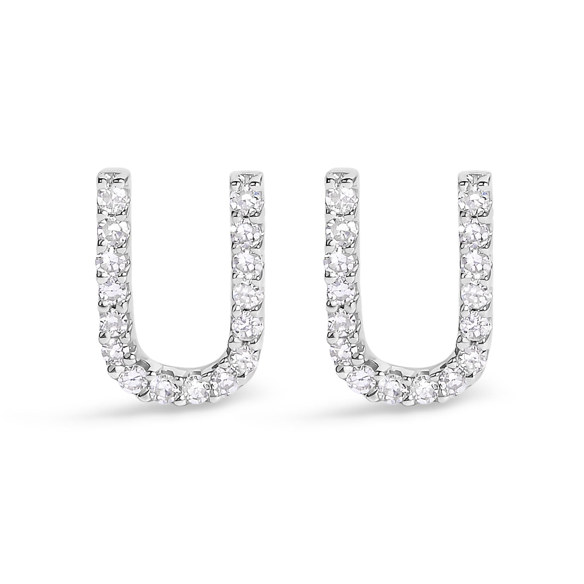 10K White Gold 1/10 Cttw Diamond Initial “A” to "Z" Stud Earring
