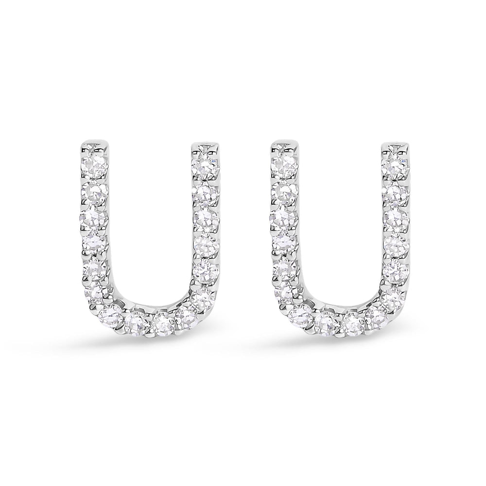 10K White Gold 1/10 Cttw Diamond Initial “A” to "Z" Stud Earring