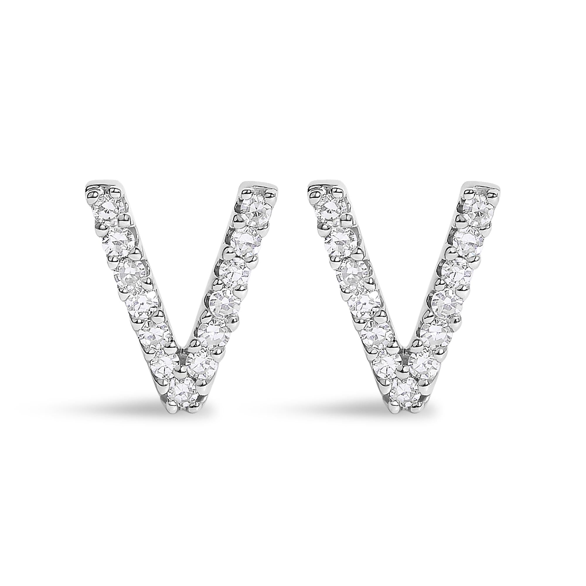 10K White Gold 1/10 Cttw Diamond Initial “A” to "Z" Stud Earring