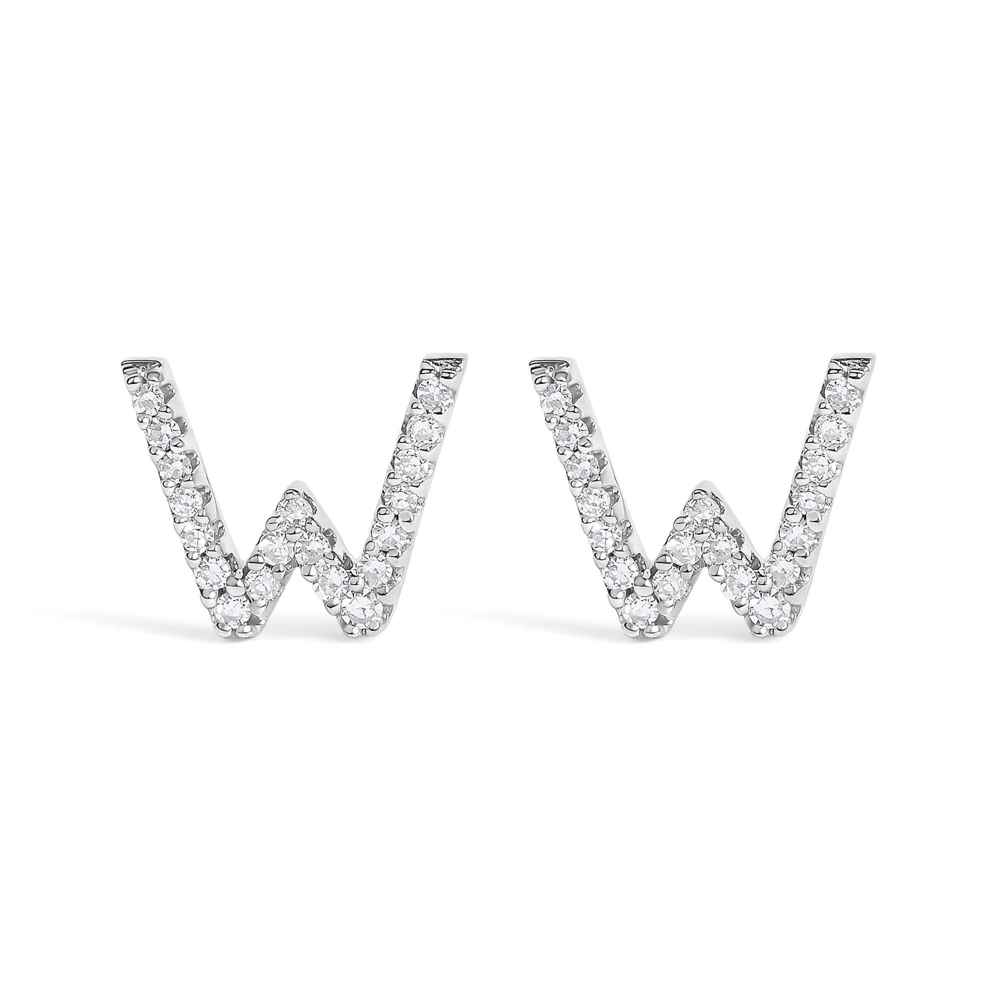 10K White Gold 1/10 Cttw Diamond Initial “A” to "Z" Stud Earring