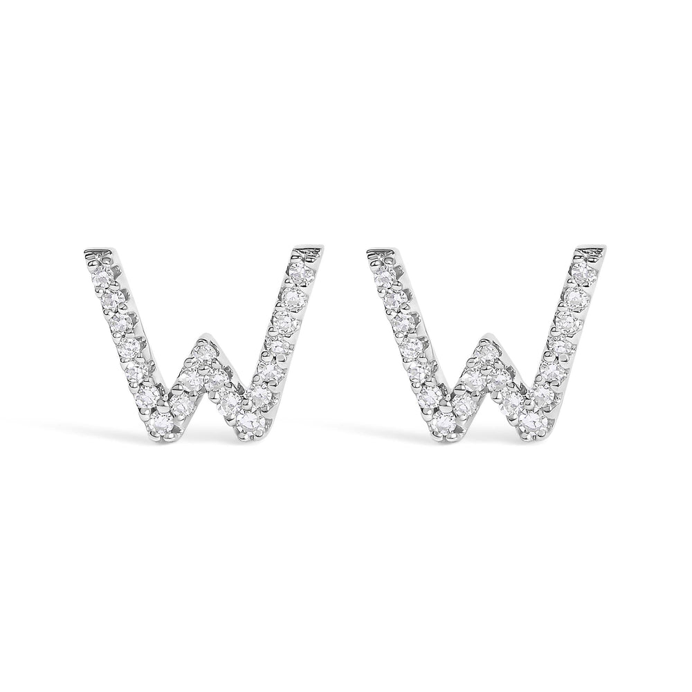 10K White Gold 1/10 Cttw Diamond Initial “A” to "Z" Stud Earring