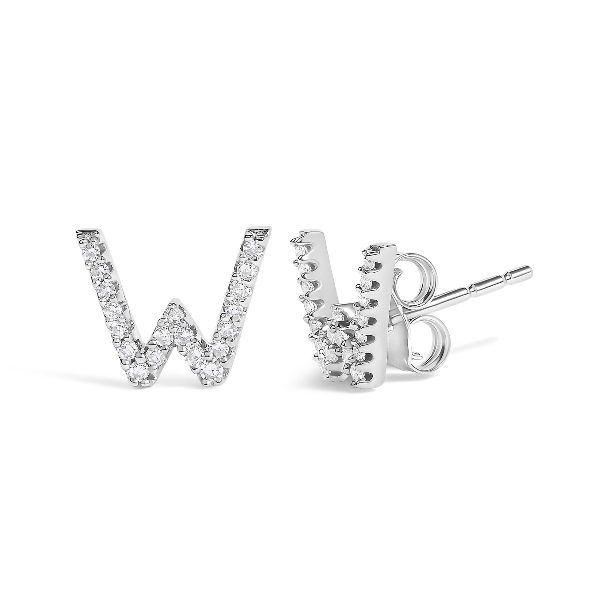 10K White Gold 1/10 Cttw Diamond Initial “A” to "Z" Stud Earring
