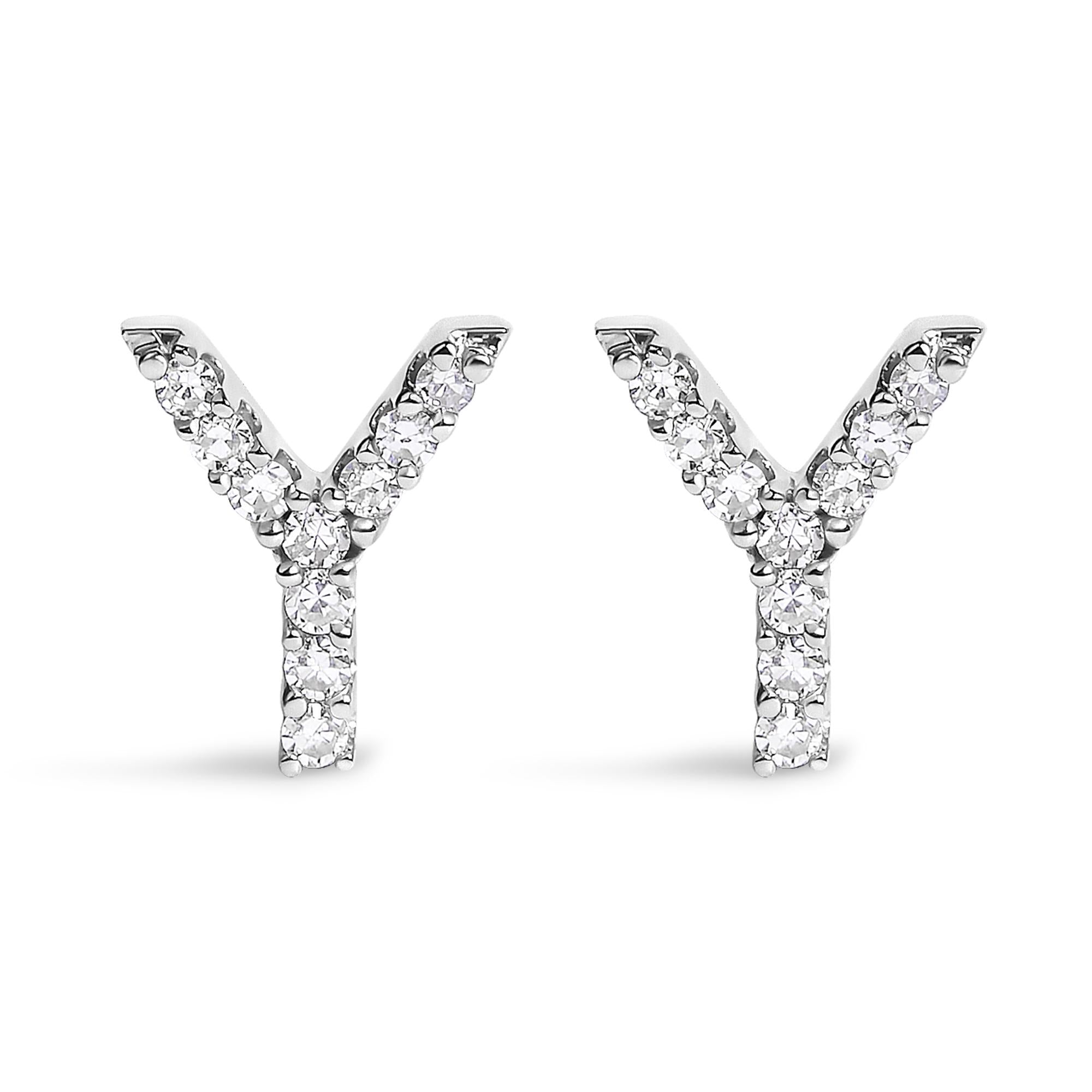 10K White Gold 1/10 Cttw Diamond Initial “A” to "Z" Stud Earring