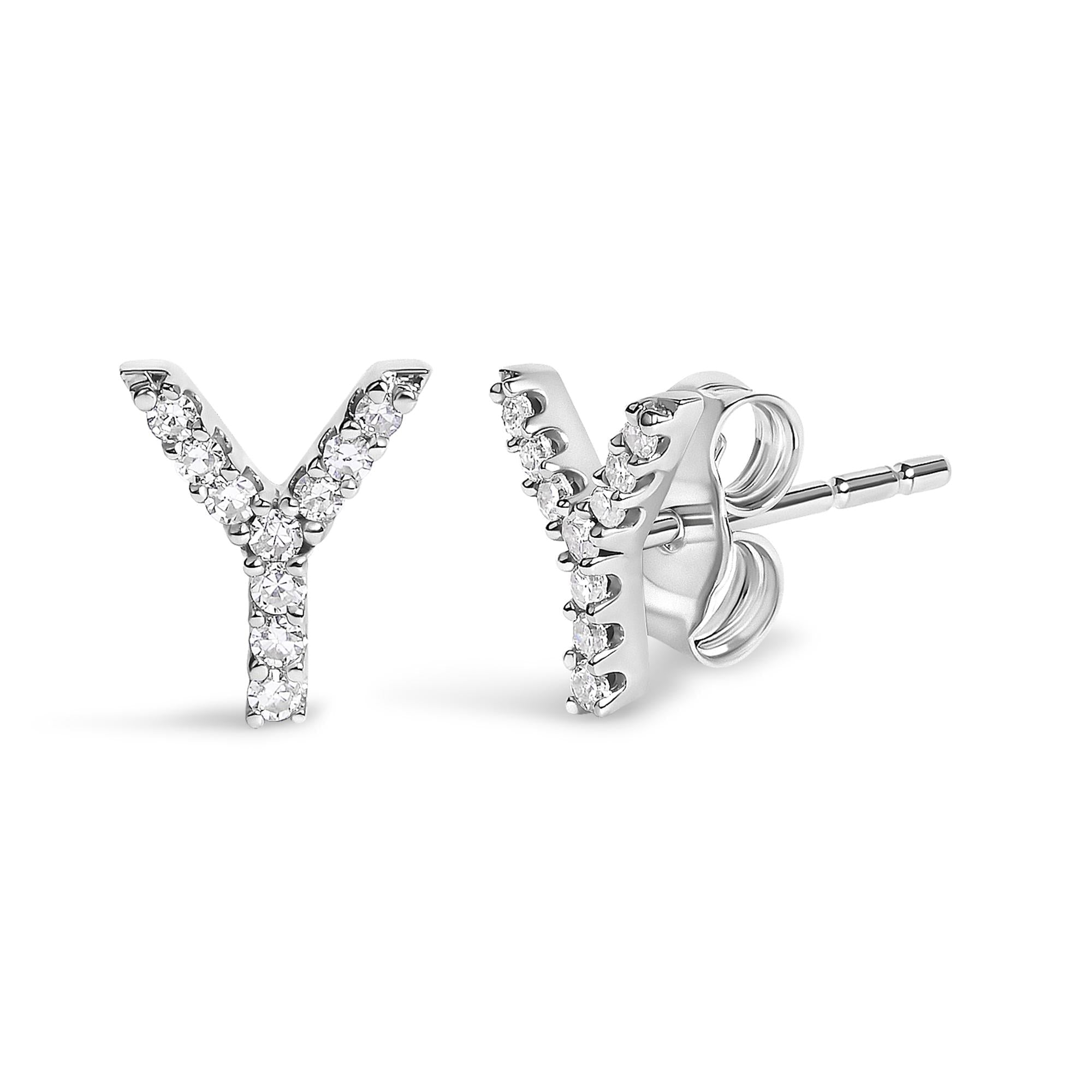 10K White Gold 1/10 Cttw Diamond Initial “A” to "Z" Stud Earring