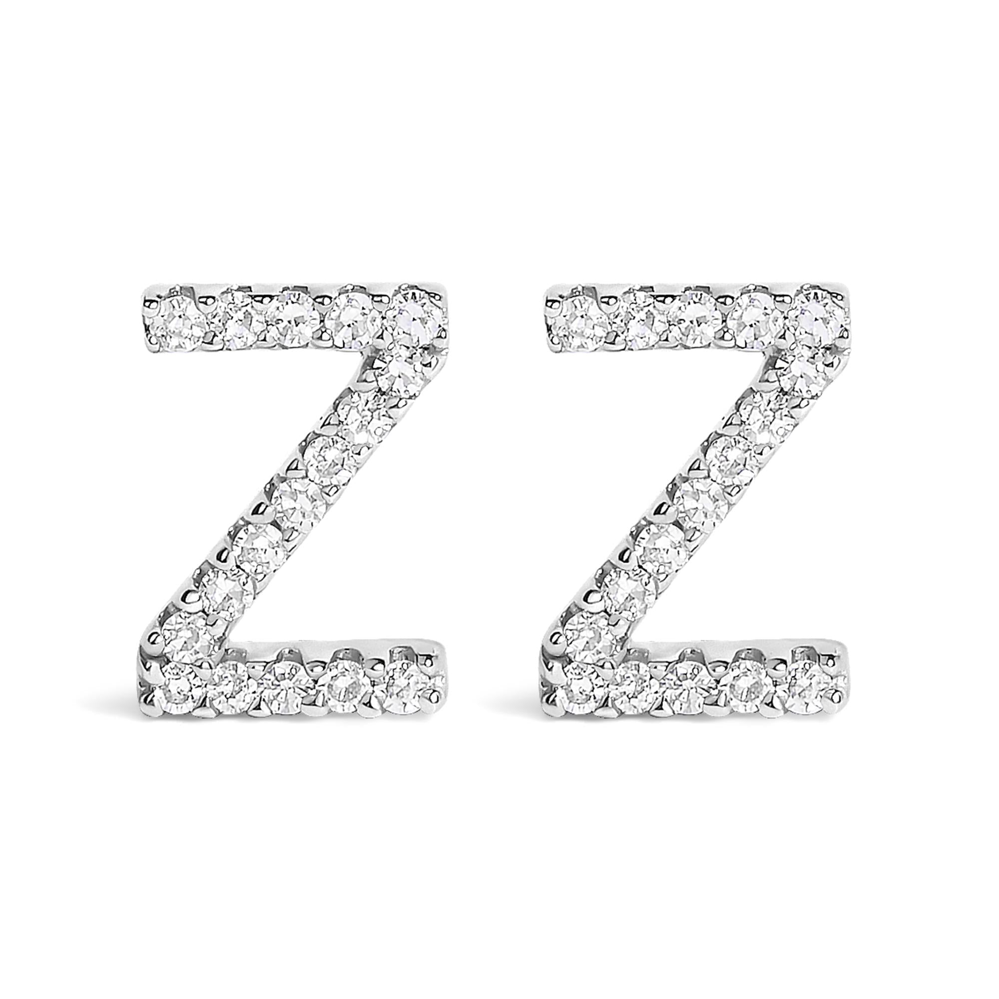 10K White Gold 1/10 Cttw Diamond Initial “A” to "Z" Stud Earring