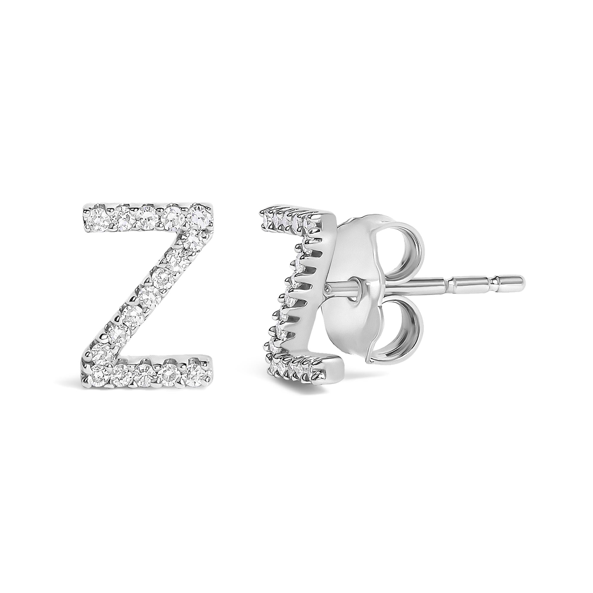 10K White Gold 1/10 Cttw Diamond Initial “A” to "Z" Stud Earring