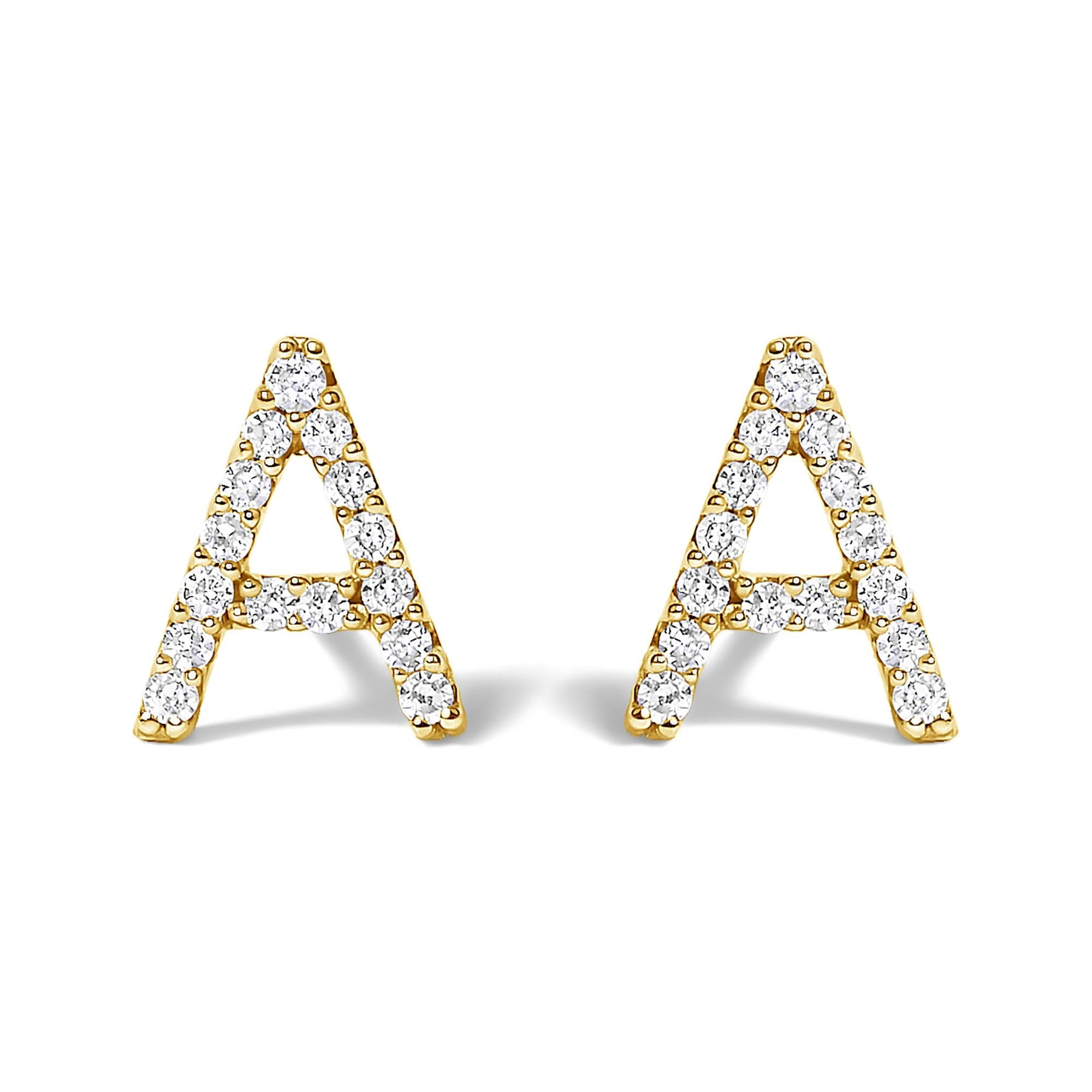 10K Yellow Gold 1/10 Cttw Diamond Initial “A” to "Z" Stud Earring