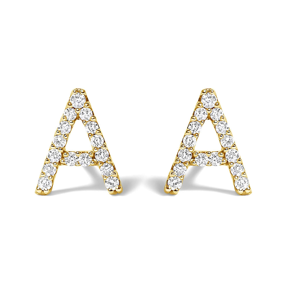 10K Yellow Gold 1/10 Cttw Diamond Initial “A” to "Z" Stud Earring