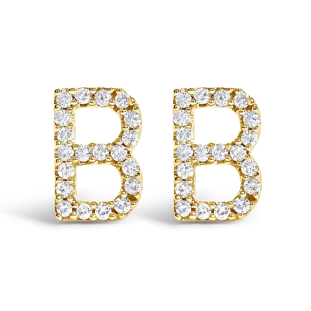 10K Yellow Gold 1/10 Cttw Diamond Initial “A” to "Z" Stud Earring