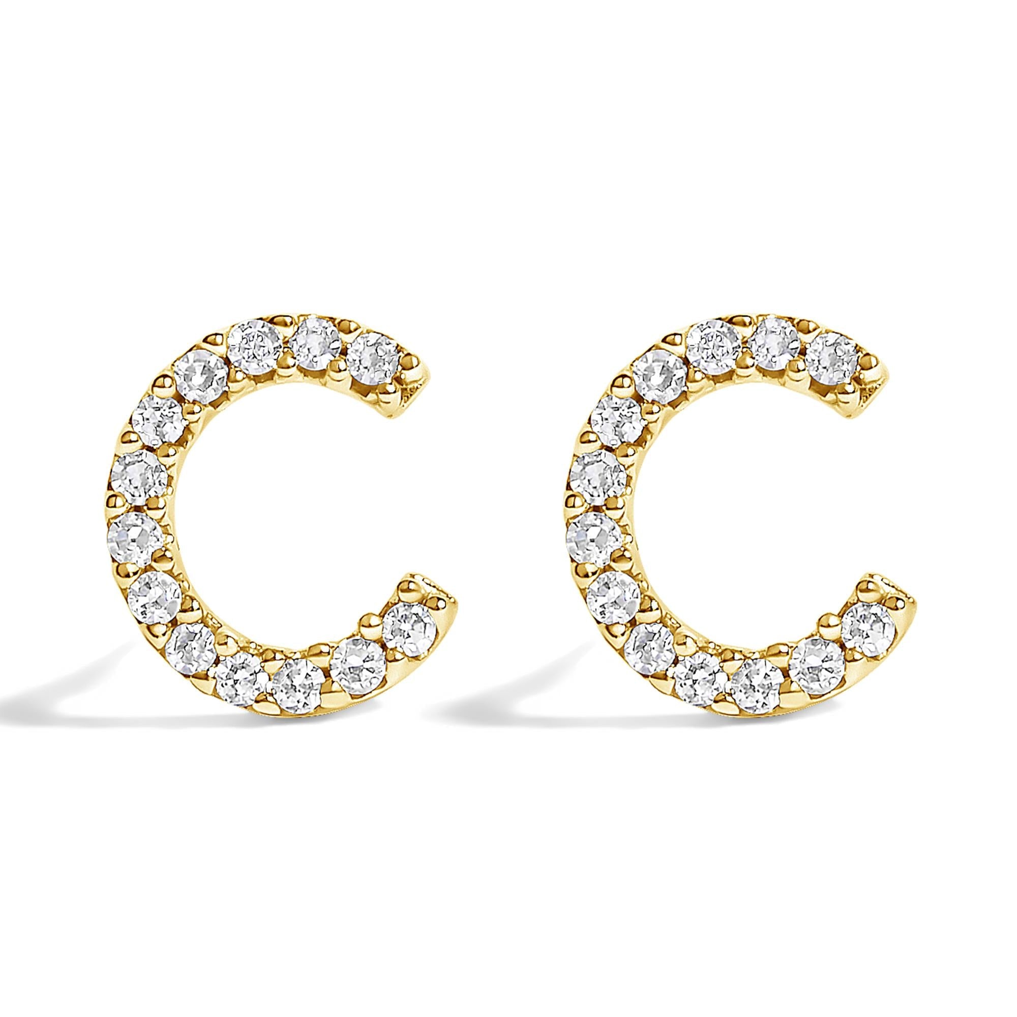 10K Yellow Gold 1/10 Cttw Diamond Initial “A” to "Z" Stud Earring