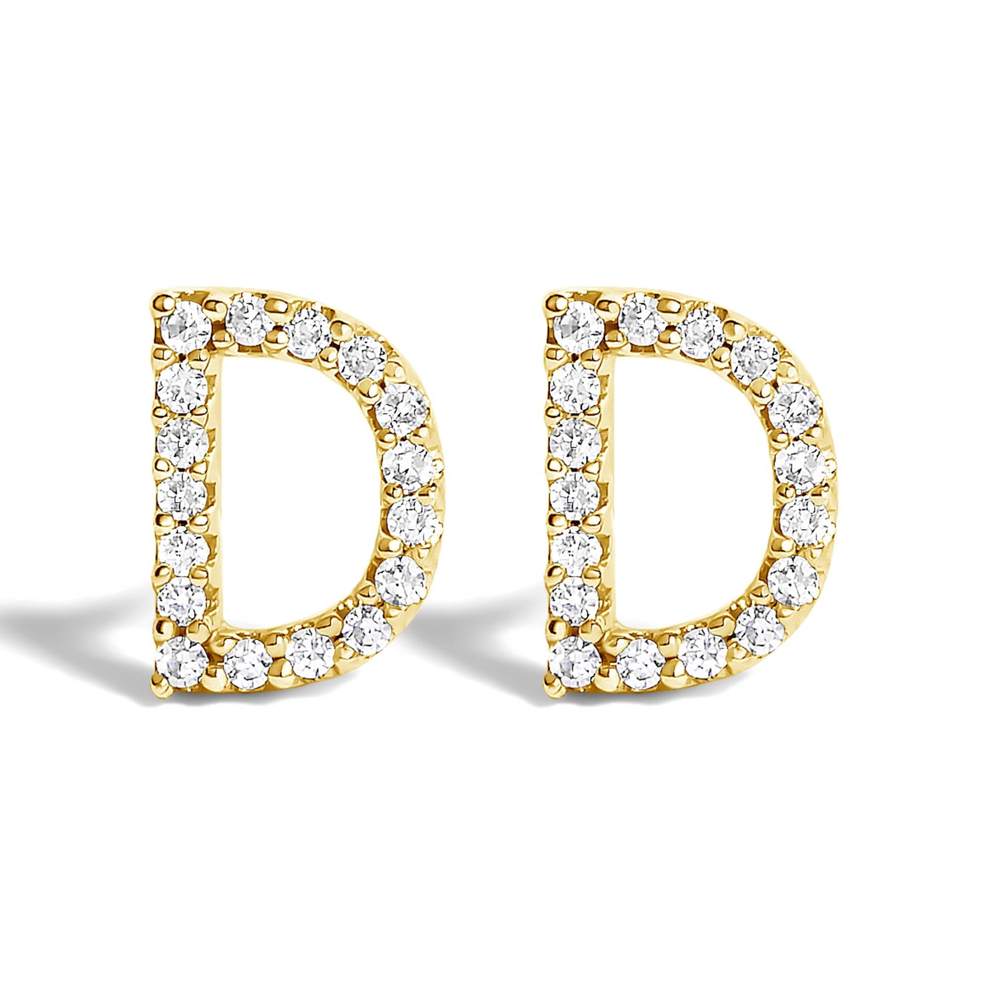 10K Yellow Gold 1/10 Cttw Diamond Initial “A” to "Z" Stud Earring
