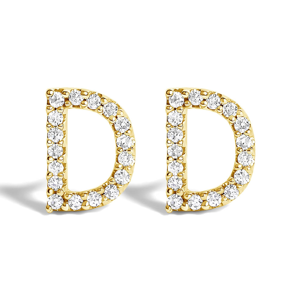10K Yellow Gold 1/10 Cttw Diamond Initial “A” to "Z" Stud Earring