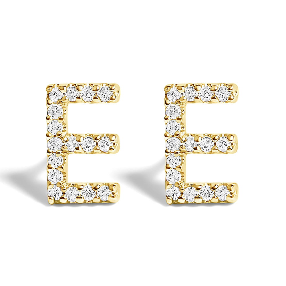 10K Yellow Gold 1/10 Cttw Diamond Initial “A” to "Z" Stud Earring