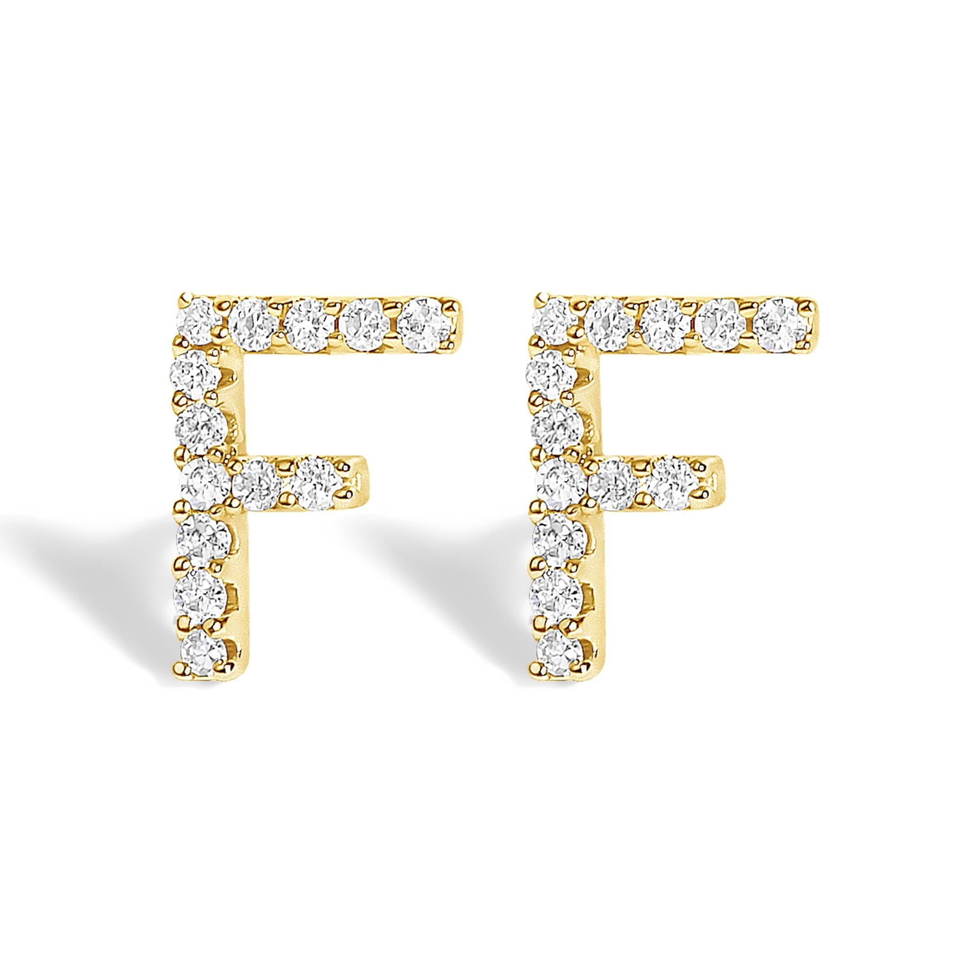 10K Yellow Gold 1/10 Cttw Diamond Initial “A” to "Z" Stud Earring