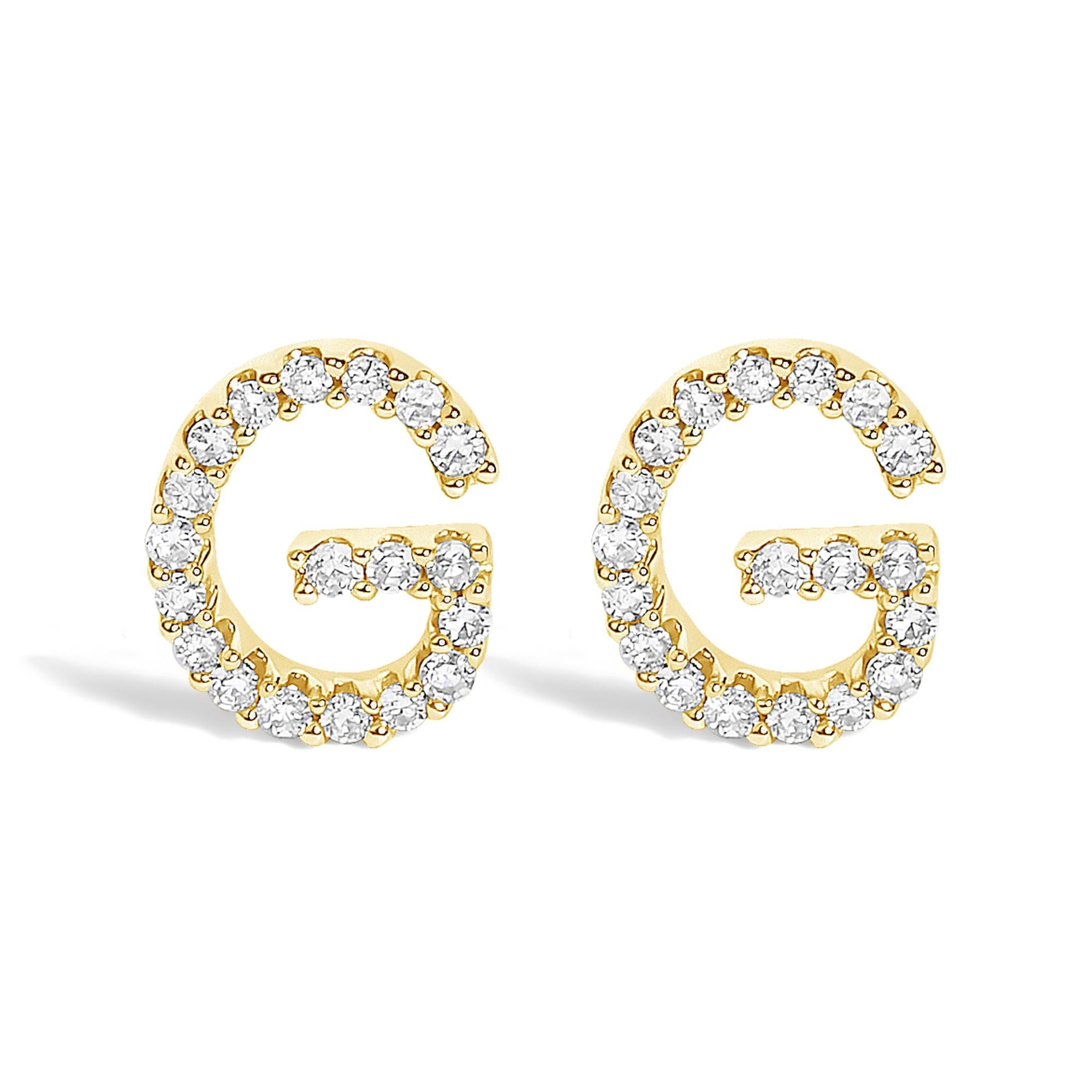 10K Yellow Gold 1/10 Cttw Diamond Initial “A” to "Z" Stud Earring
