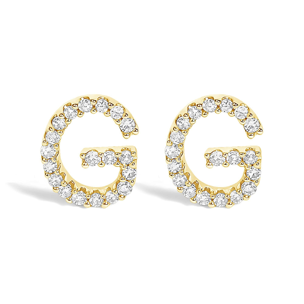 10K Yellow Gold 1/10 Cttw Diamond Initial “A” to "Z" Stud Earring
