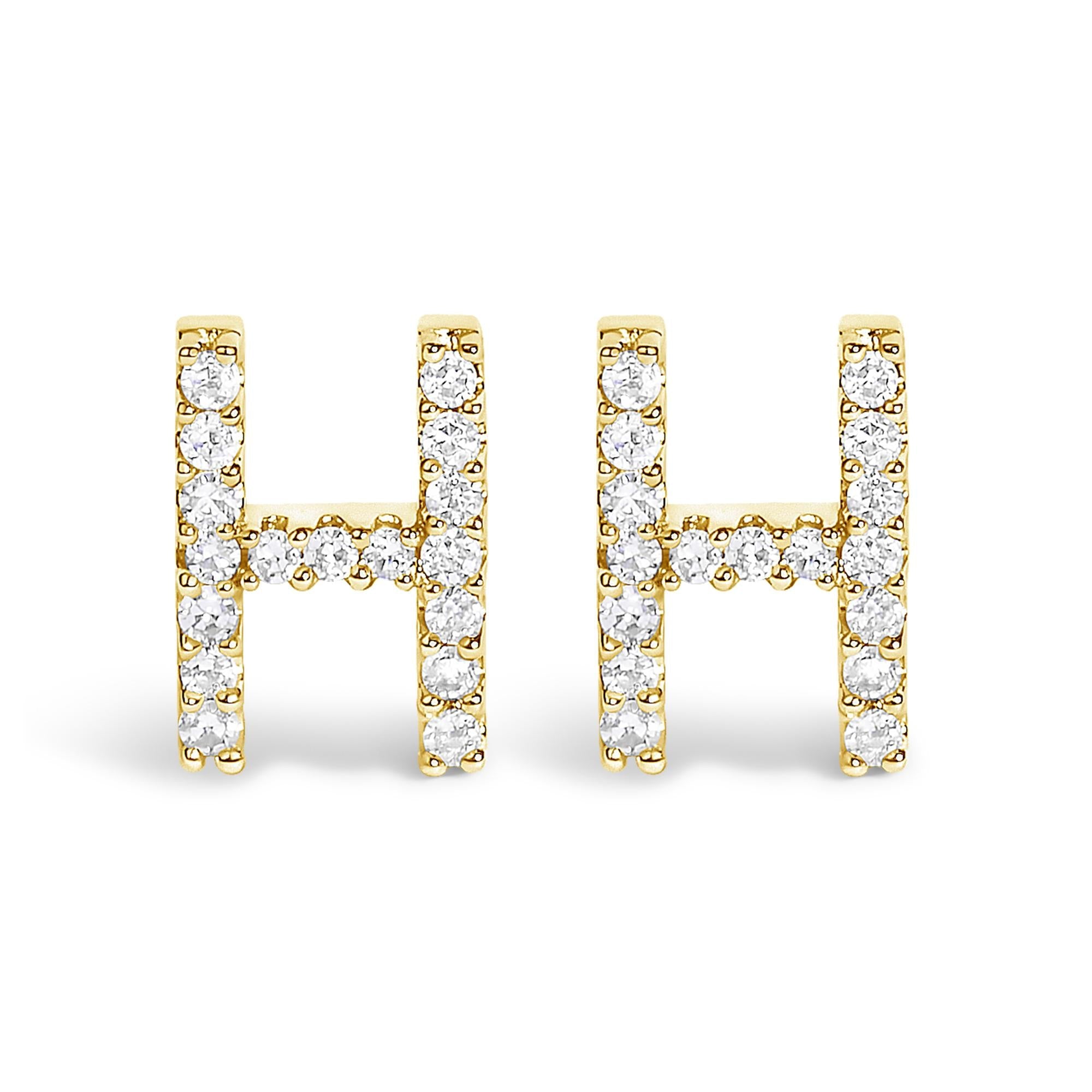 10K Yellow Gold 1/10 Cttw Diamond Initial “A” to "Z" Stud Earring