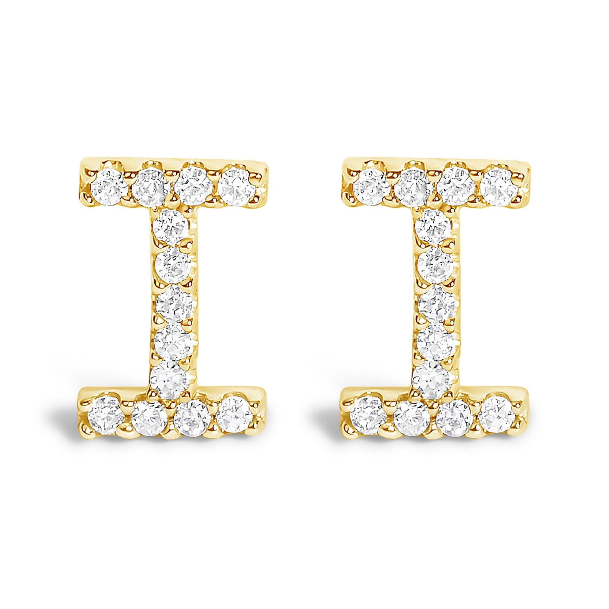10K Yellow Gold 1/10 Cttw Diamond Initial “A” to "Z" Stud Earring