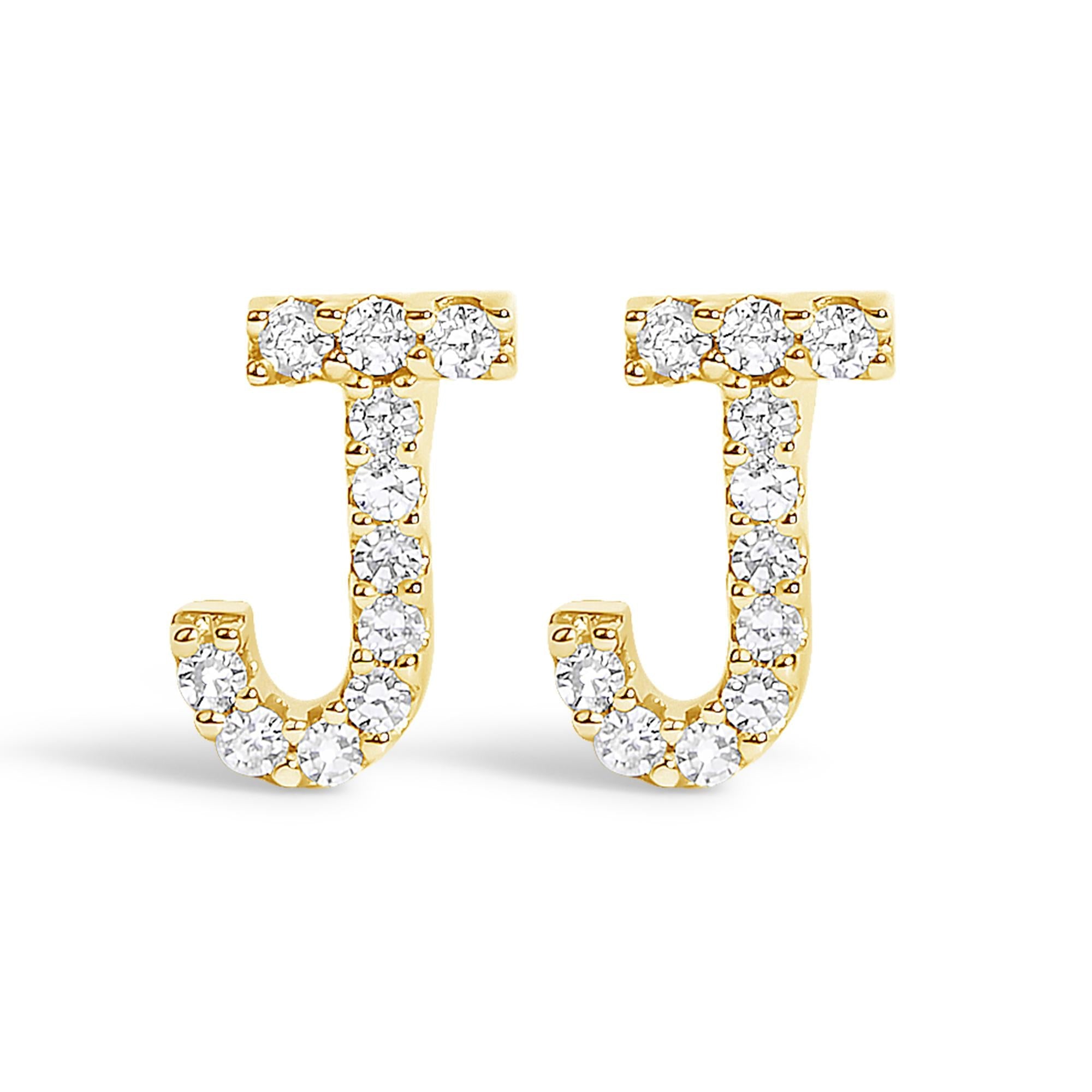 10K Yellow Gold 1/10 Cttw Diamond Initial “A” to "Z" Stud Earring