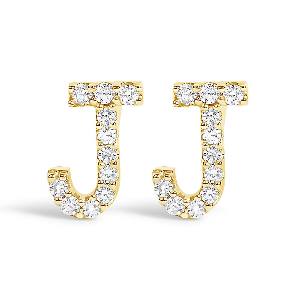 10K Yellow Gold 1/10 Cttw Diamond Initial “A” to "Z" Stud Earring