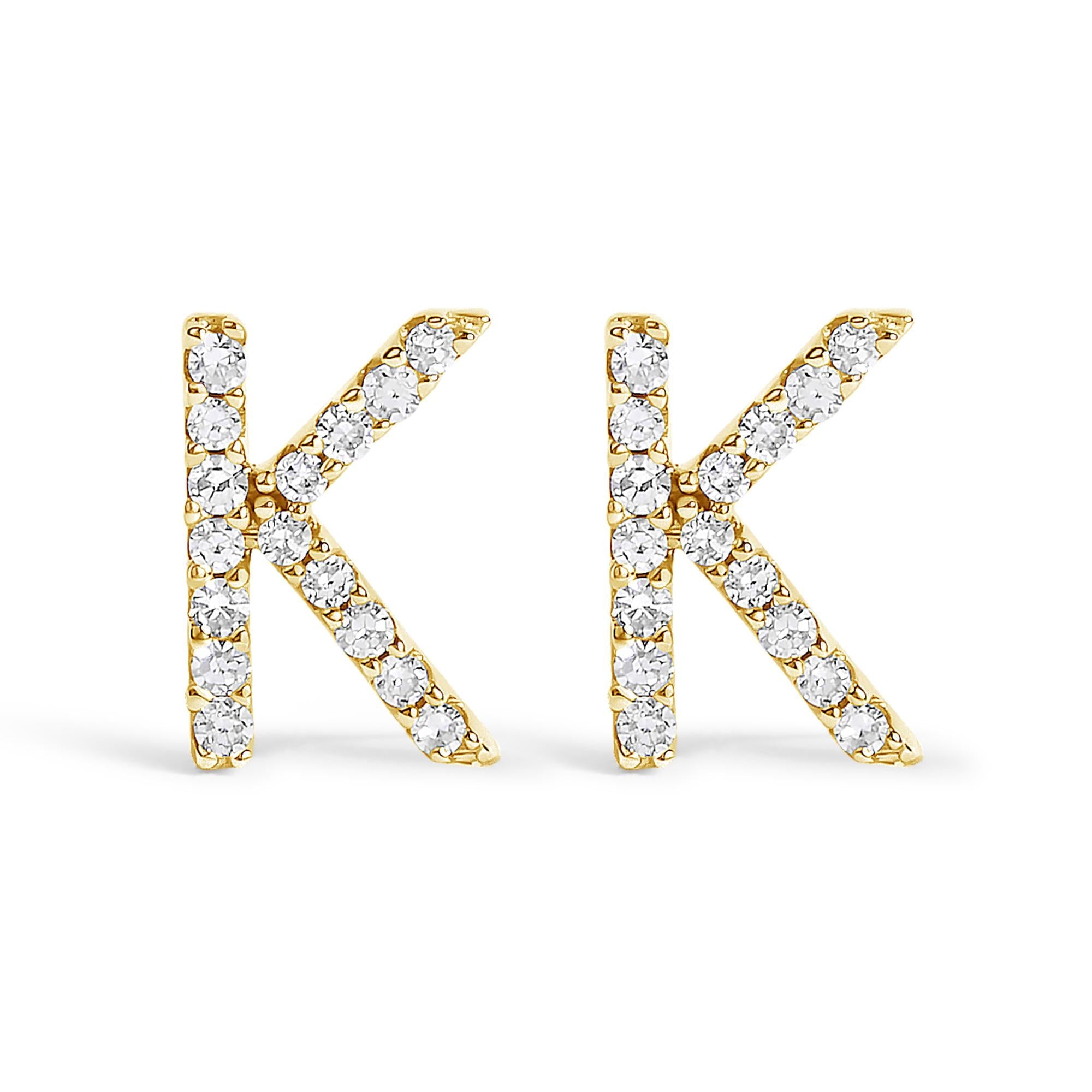 10K Yellow Gold 1/10 Cttw Diamond Initial “A” to "Z" Stud Earring