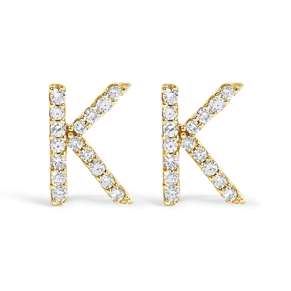 10K Yellow Gold 1/10 Cttw Diamond Initial “A” to "Z" Stud Earring
