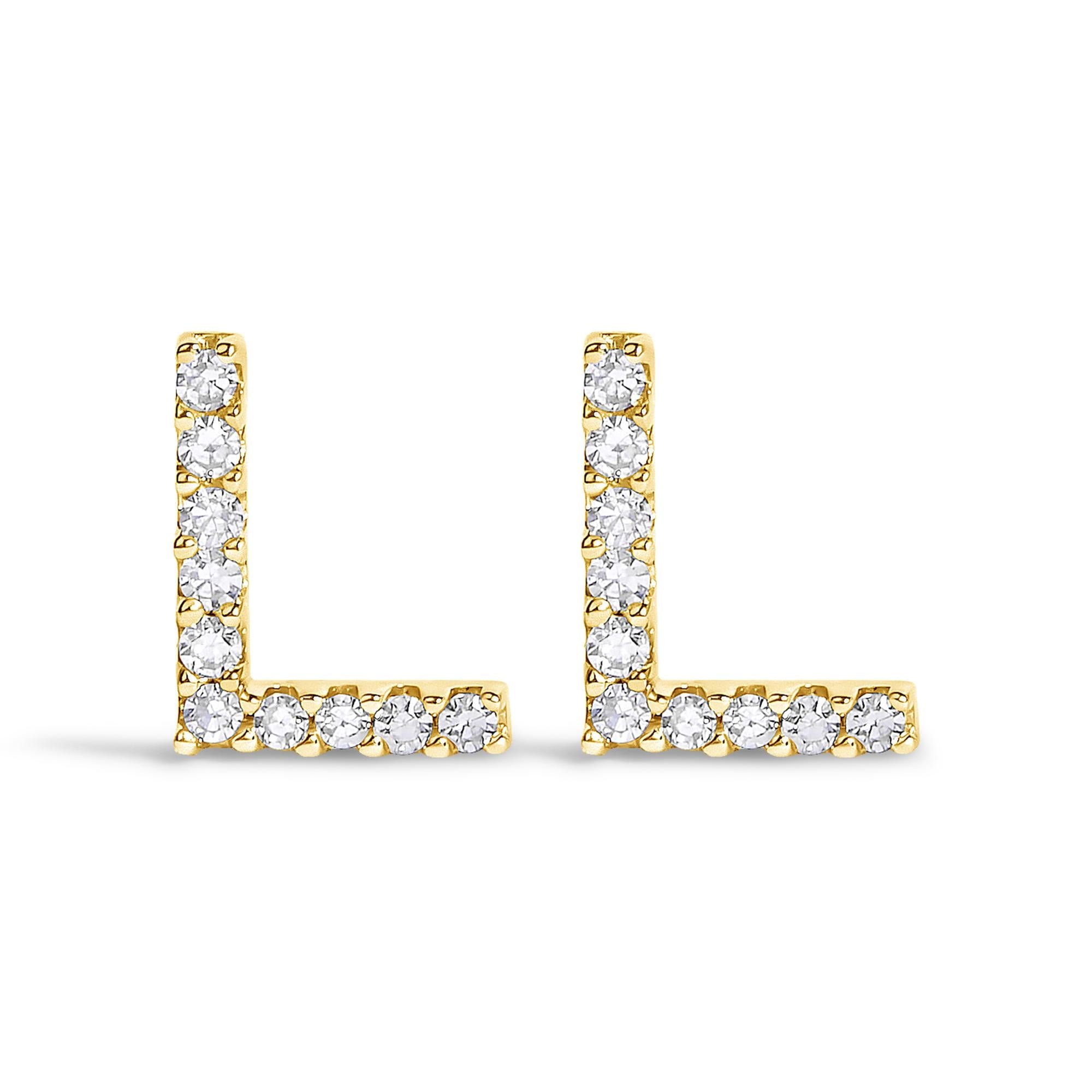 10K Yellow Gold 1/10 Cttw Diamond Initial “A” to "Z" Stud Earring