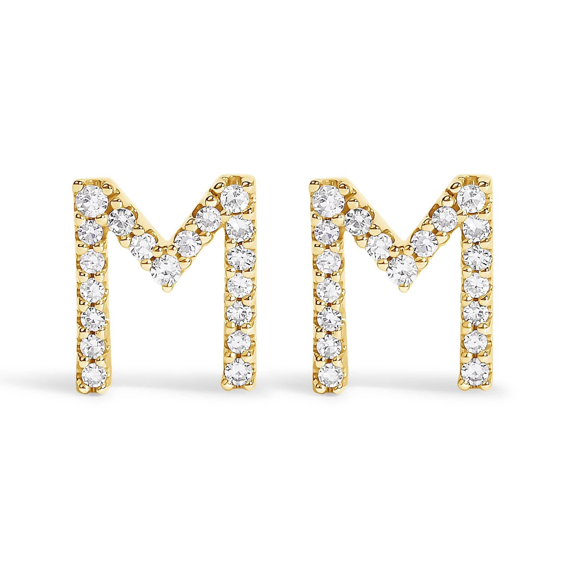 10K Yellow Gold 1/10 Cttw Diamond Initial “A” to "Z" Stud Earring