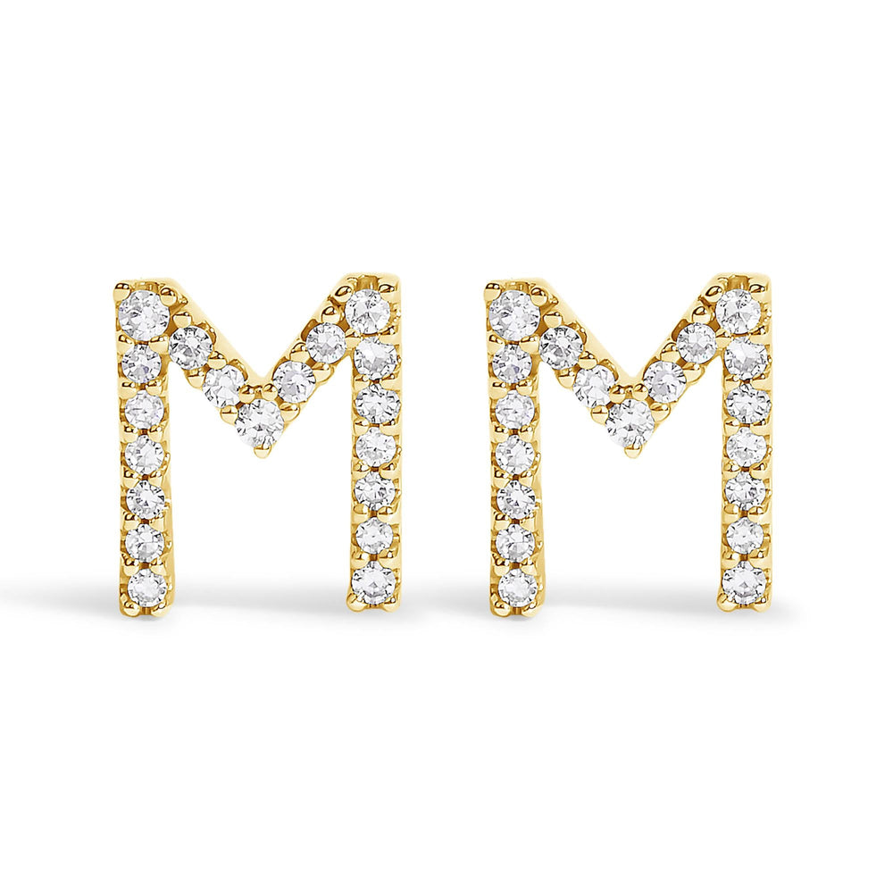 10K Yellow Gold 1/10 Cttw Diamond Initial “A” to "Z" Stud Earring