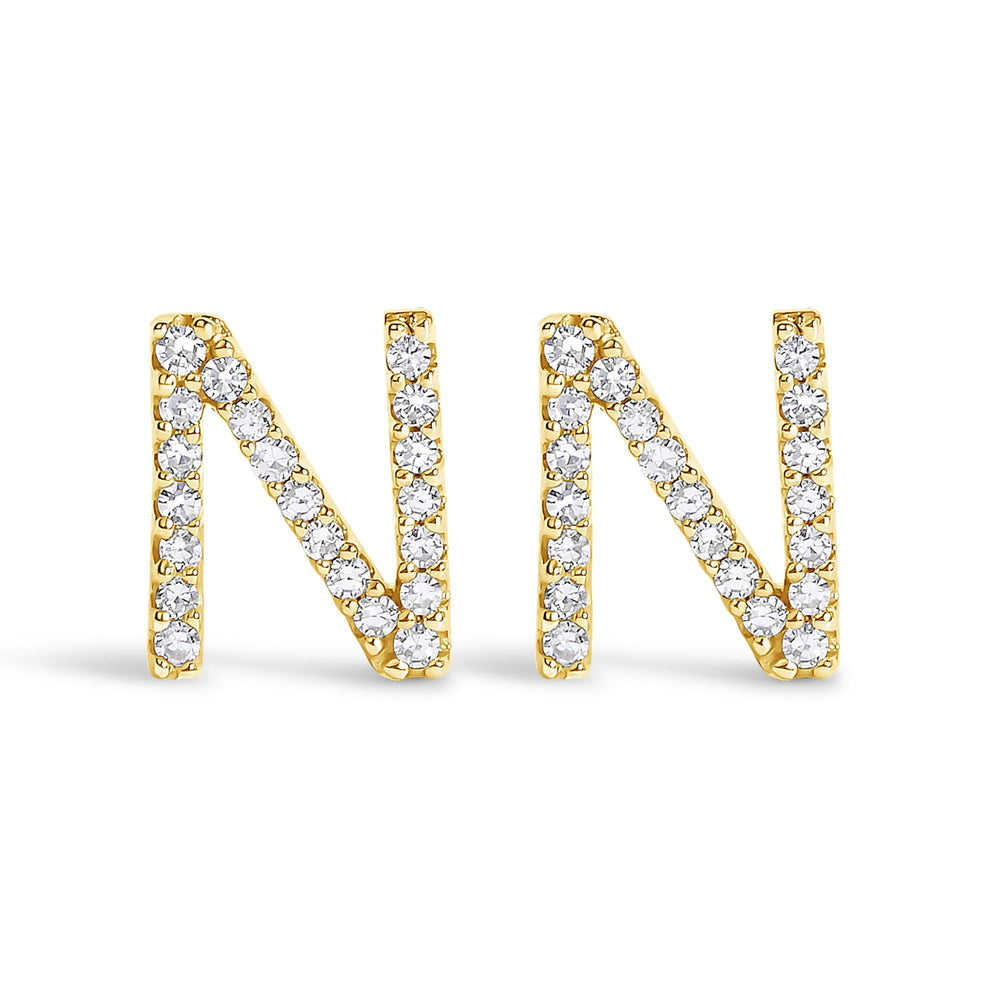 10K Yellow Gold 1/10 Cttw Diamond Initial “A” to "Z" Stud Earring