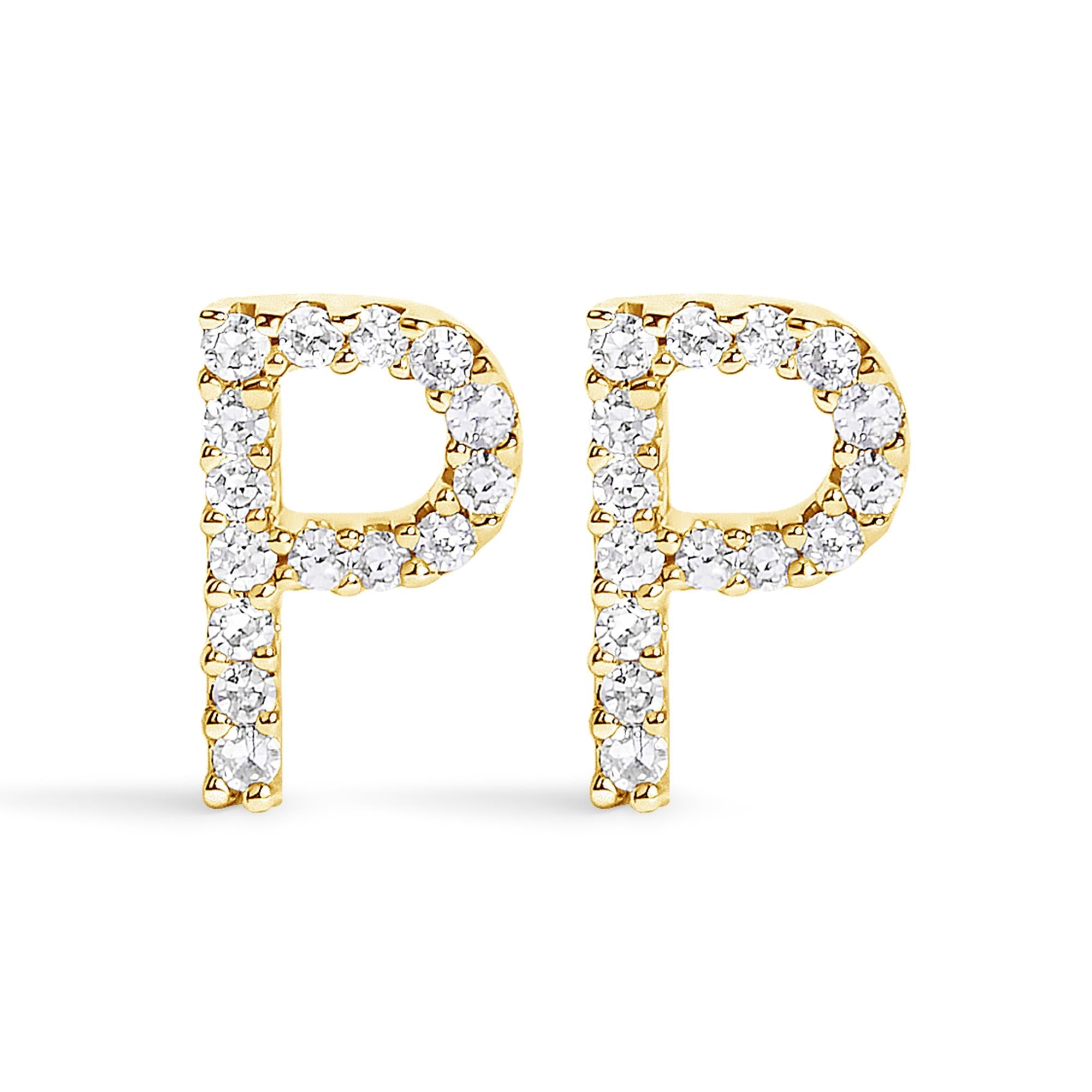 10K Yellow Gold 1/10 Cttw Diamond Initial “A” to "Z" Stud Earring