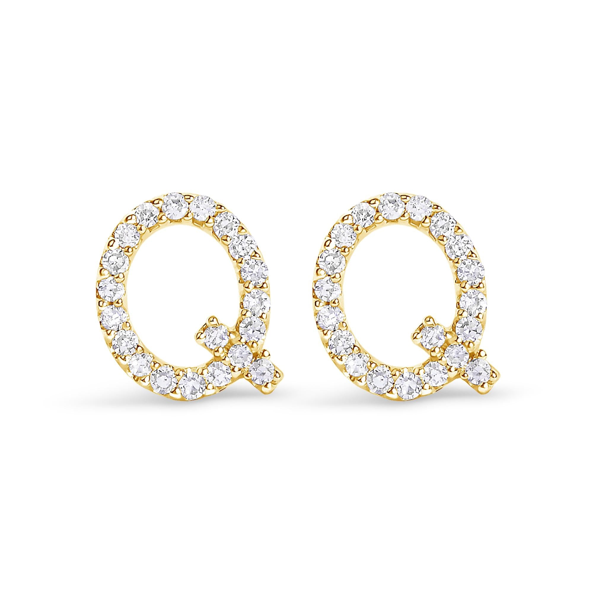 10K Yellow Gold 1/10 Cttw Diamond Initial “A” to "Z" Stud Earring