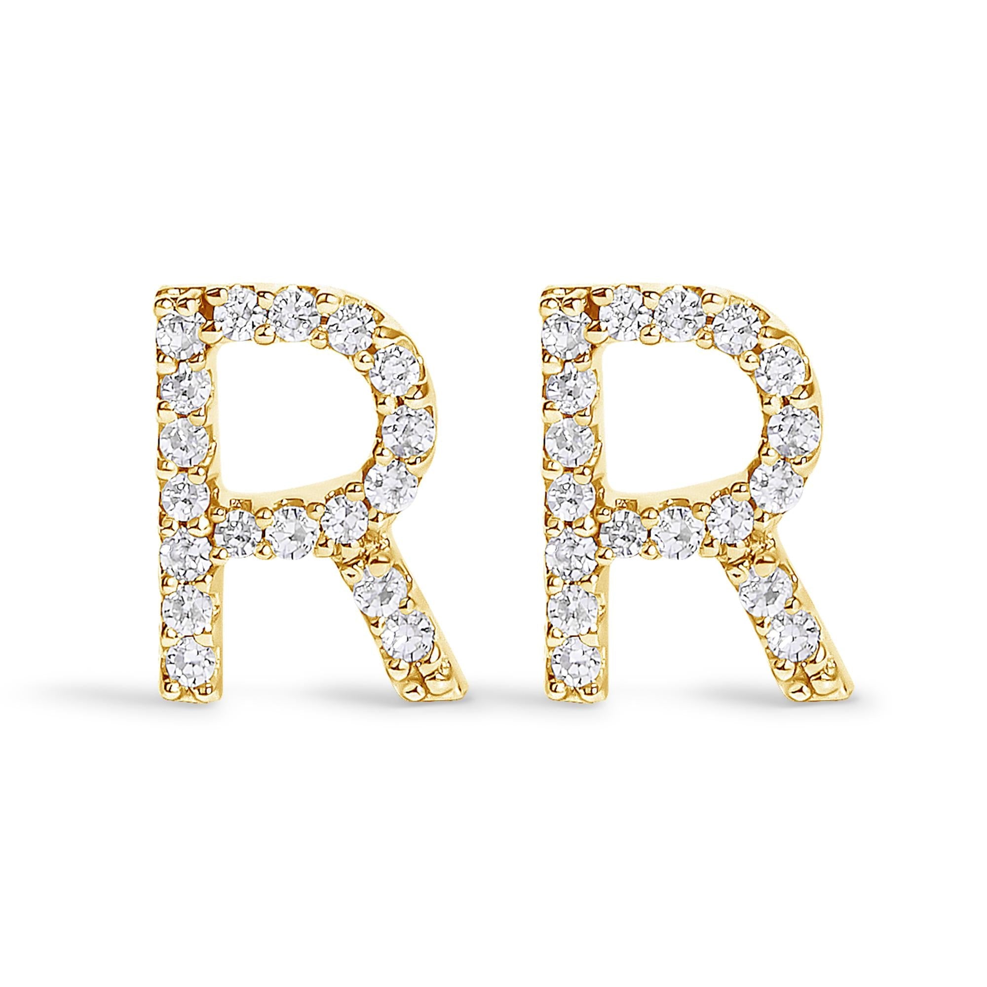 10K Yellow Gold 1/10 Cttw Diamond Initial “A” to "Z" Stud Earring