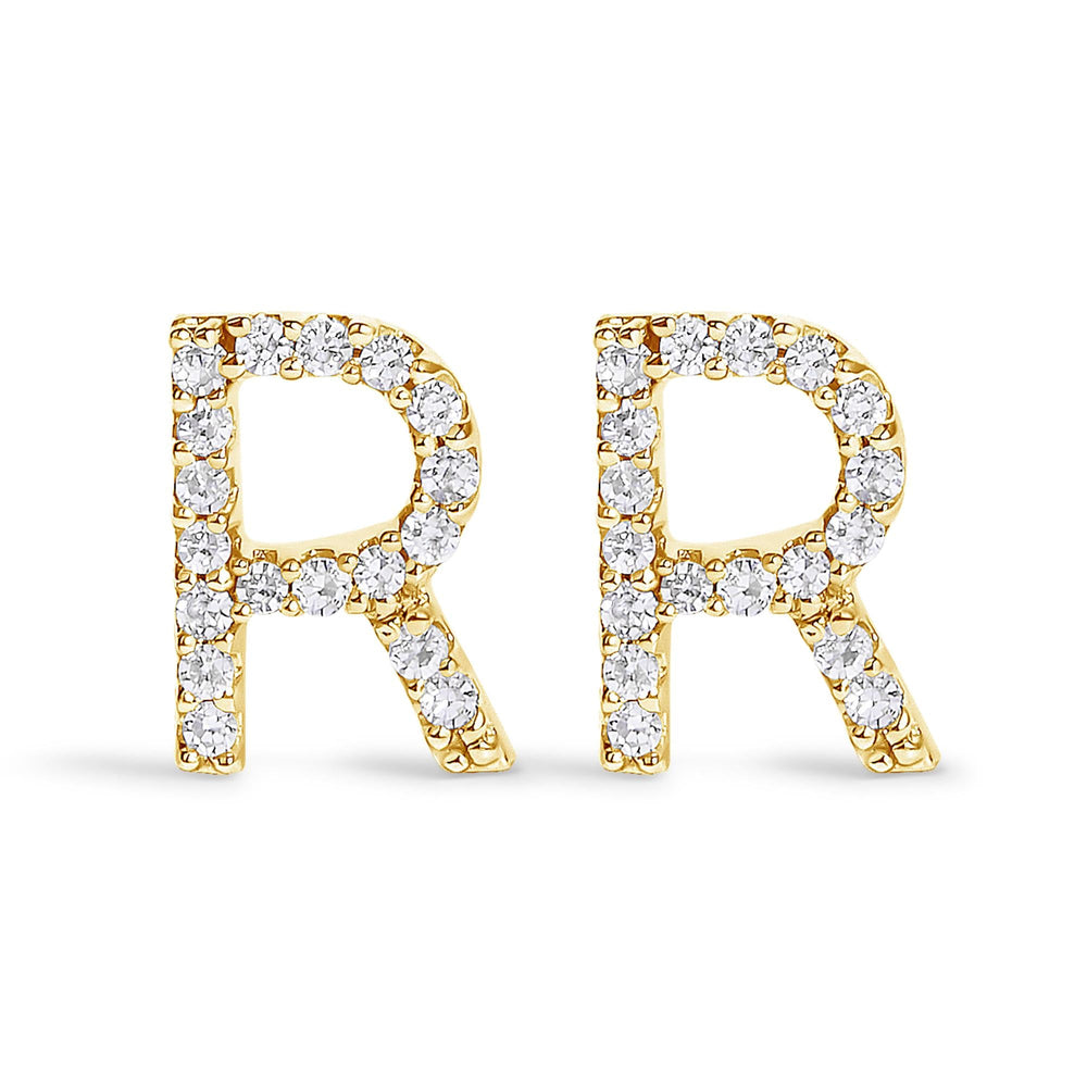 10K Yellow Gold 1/10 Cttw Diamond Initial “A” to "Z" Stud Earring