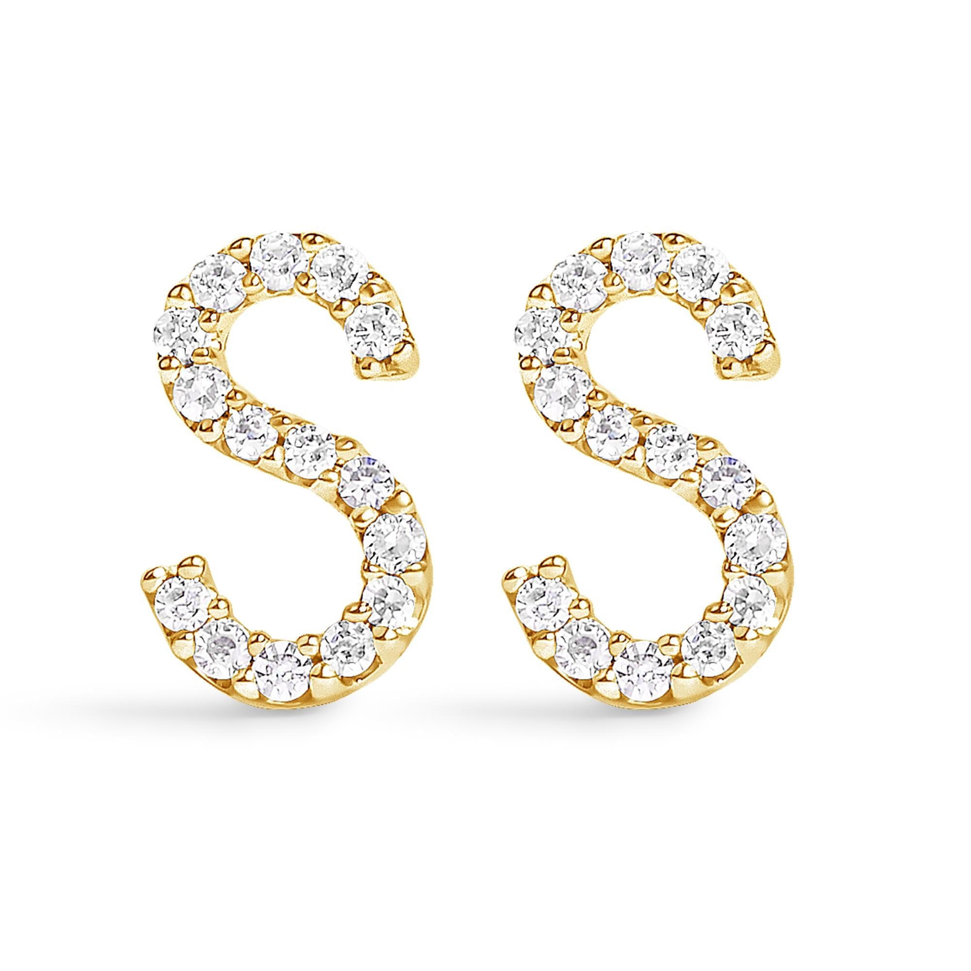 10K Yellow Gold 1/10 Cttw Diamond Initial “A” to "Z" Stud Earring