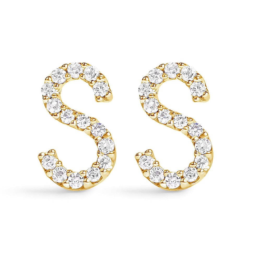 10K Yellow Gold 1/10 Cttw Diamond Initial “A” to "Z" Stud Earring
