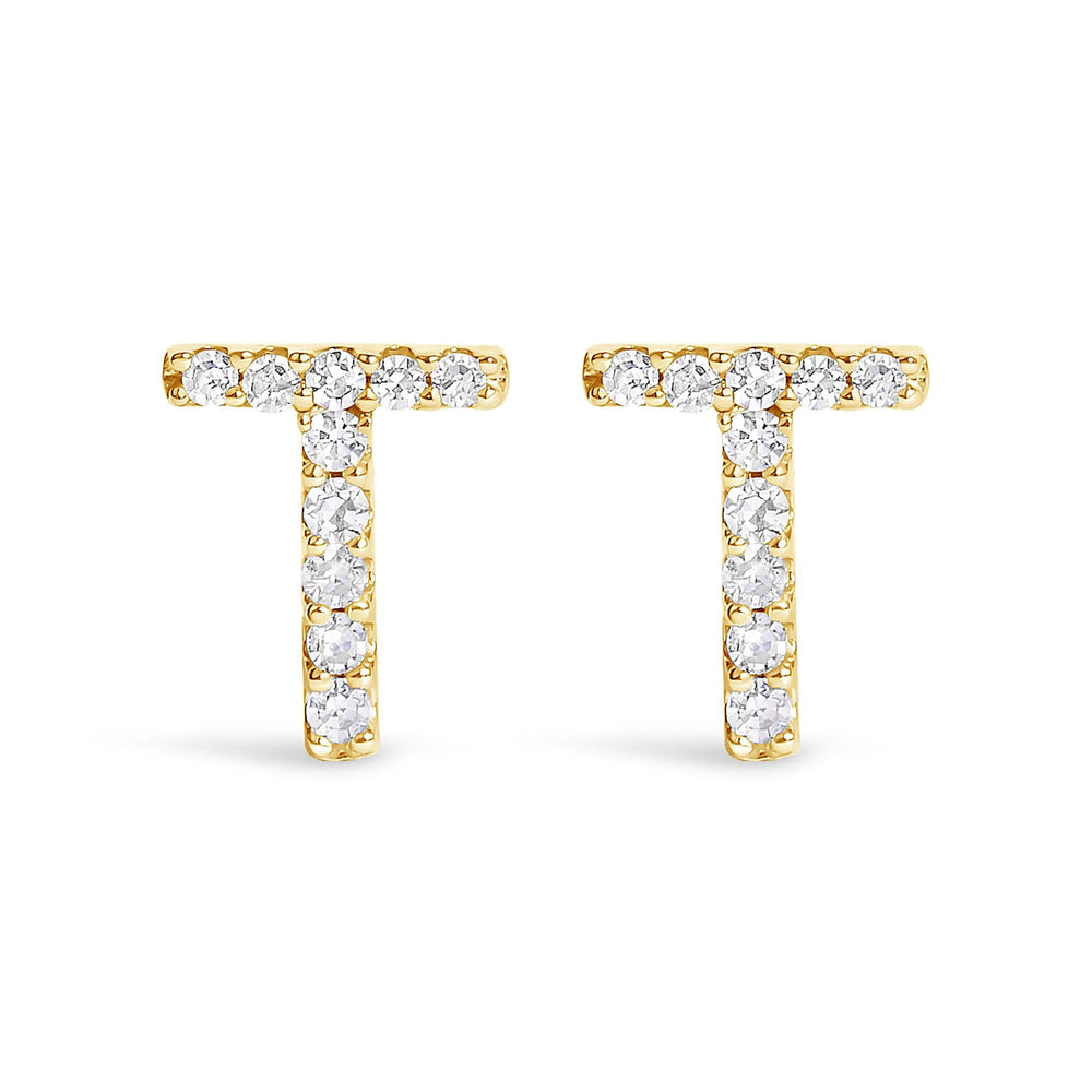 10K Yellow Gold 1/10 Cttw Diamond Initial “A” to "Z" Stud Earring