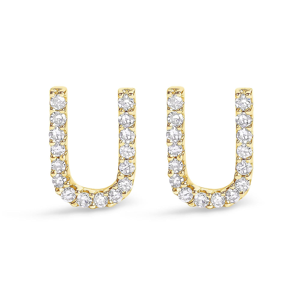 10K Yellow Gold 1/10 Cttw Diamond Initial “A” to "Z" Stud Earring