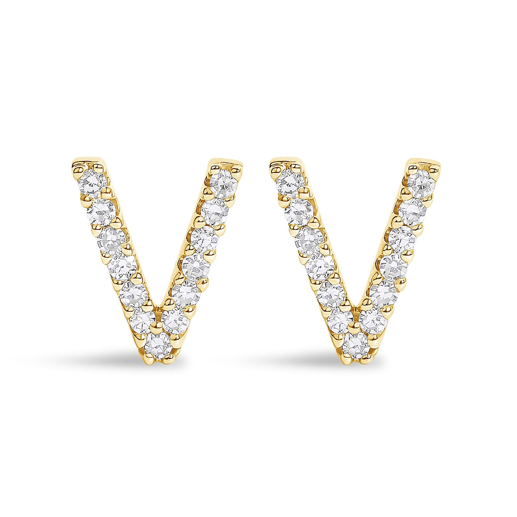 10K Yellow Gold 1/10 Cttw Diamond Initial “A” to "Z" Stud Earring