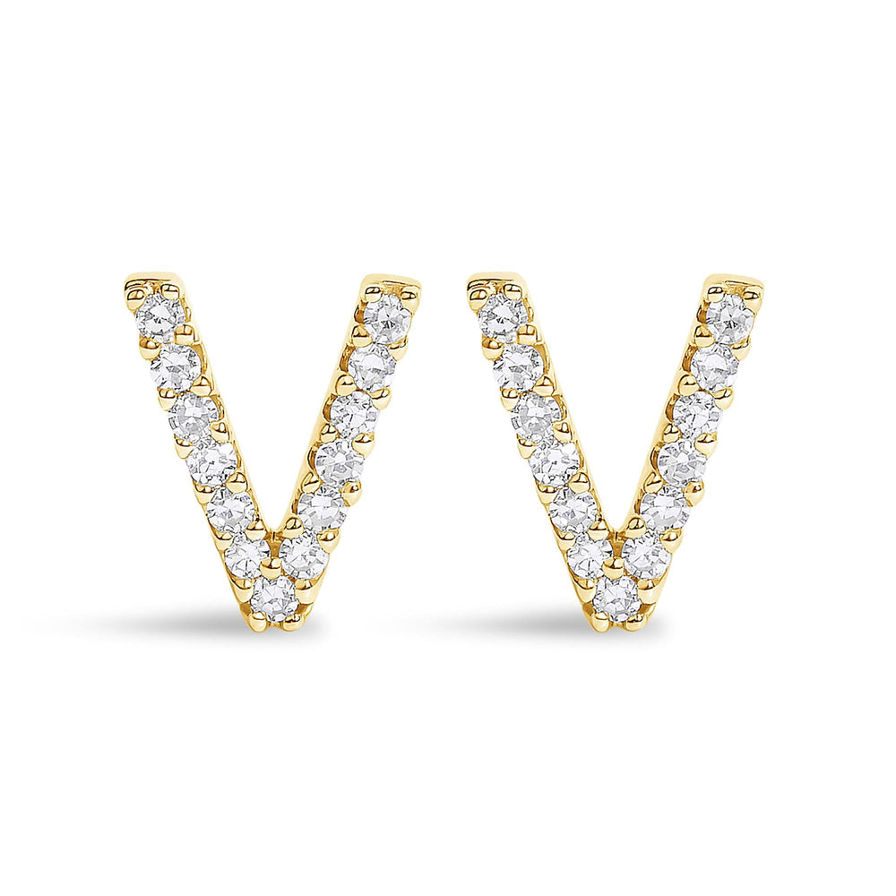10K Yellow Gold 1/10 Cttw Diamond Initial “A” to "Z" Stud Earring