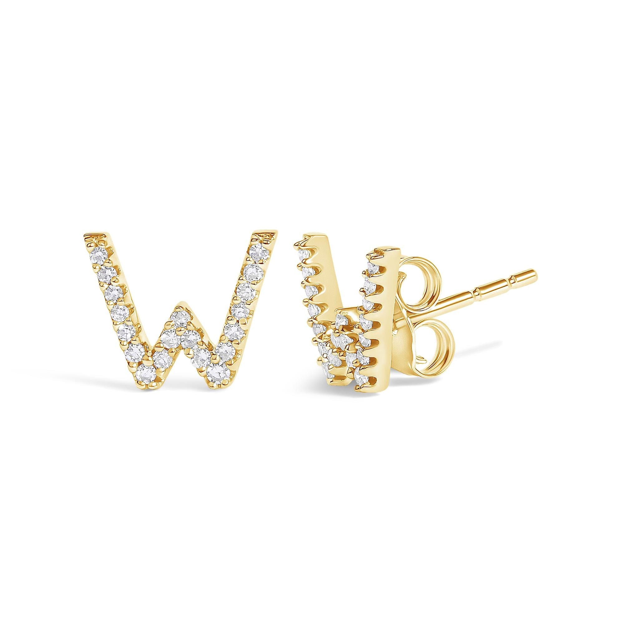 10K Yellow Gold 1/10 Cttw Diamond Initial “A” to "Z" Stud Earring