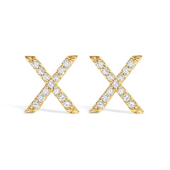10K Yellow Gold 1/10 Cttw Diamond Initial “A” to "Z" Stud Earring