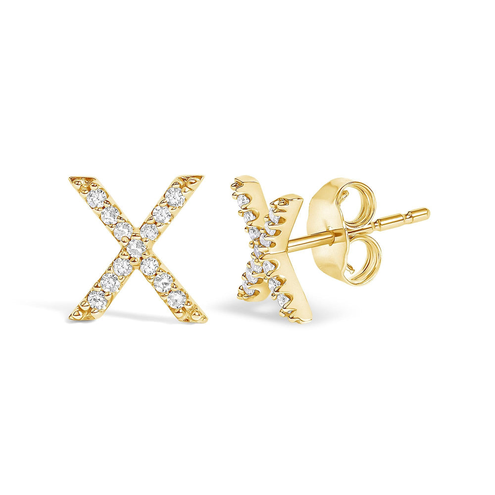 10K Yellow Gold 1/10 Cttw Diamond Initial “A” to "Z" Stud Earring