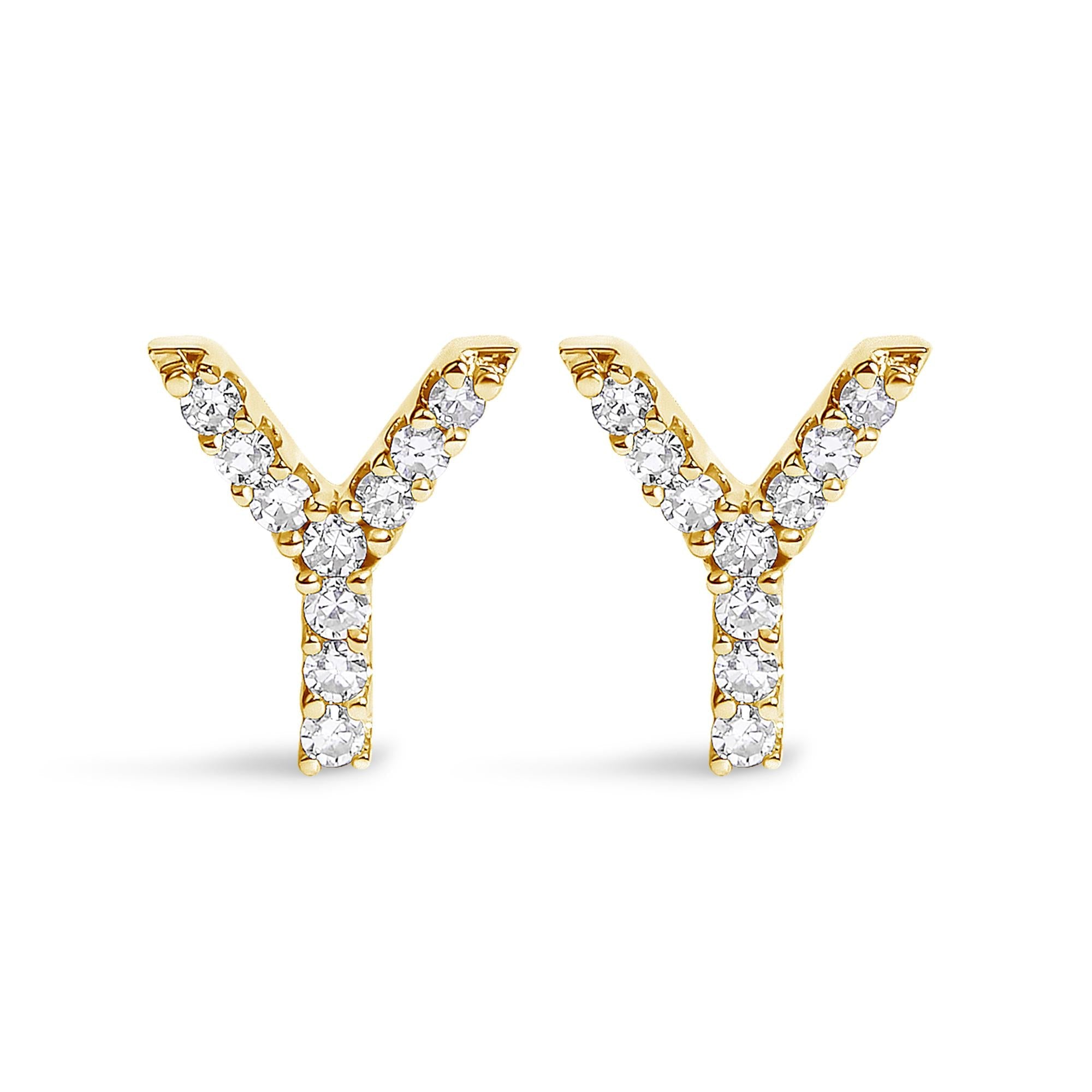 10K Yellow Gold 1/10 Cttw Diamond Initial “A” to "Z" Stud Earring