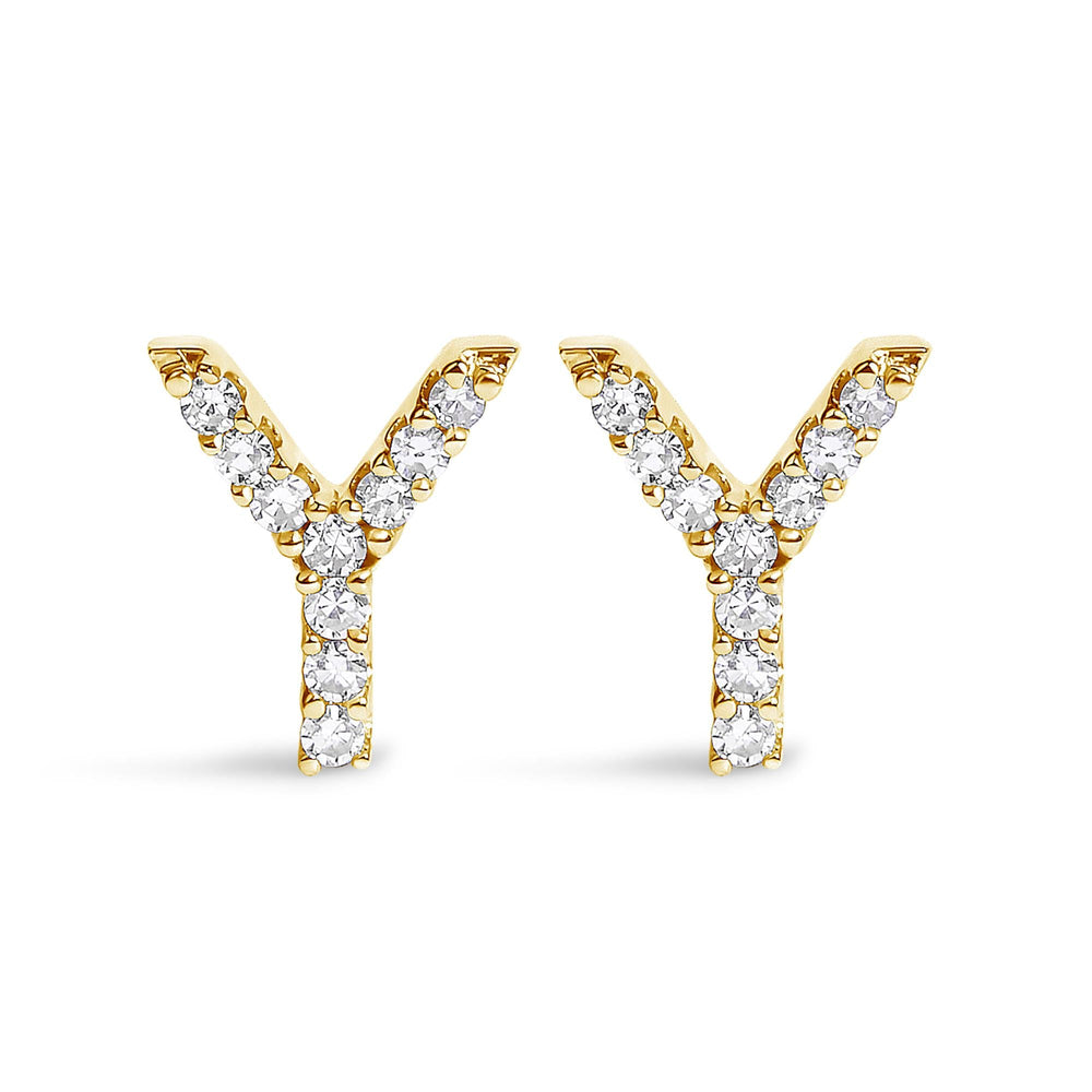 10K Yellow Gold 1/10 Cttw Diamond Initial “A” to "Z" Stud Earring