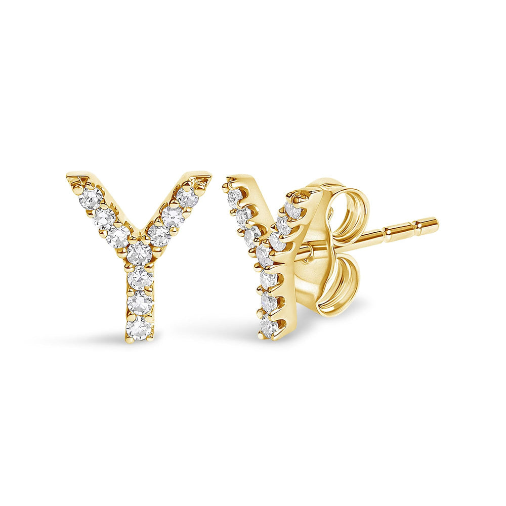10K Yellow Gold 1/10 Cttw Diamond Initial “A” to "Z" Stud Earring